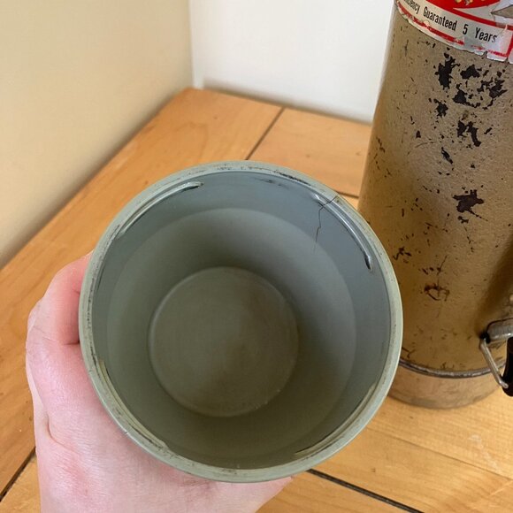 Uno Vac Coated Stainless Steel Thermos Lg 32oz DAMAGED Vintage Industrial Look - Picture 4 of 13